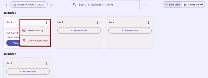 Delete Reservation Option showing on a particular slot