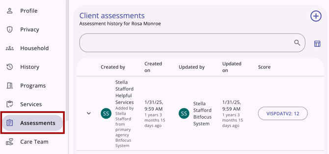 Direct Referrals Client Assessments Tab