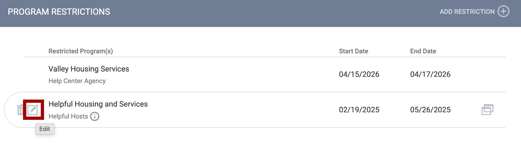 Edit Icon on Program Restrictions section