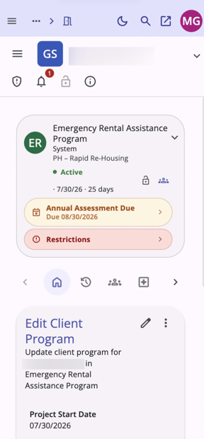 Edit Program page for a client on a mobile device