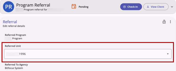 Edit referral details page showing the Referred Unit