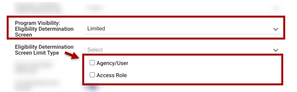 Eligibility Determination Program Visibility Additional Options