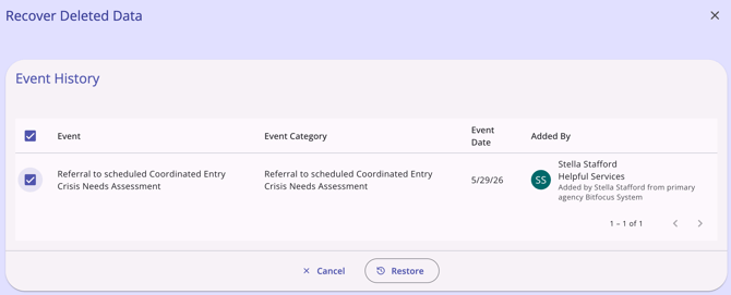 Events Tab_Recover Deleted Data Modal