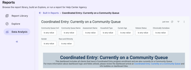 Example built in report showing on the Data Analysis workspace