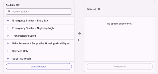 Example of a dual-list parameter selector