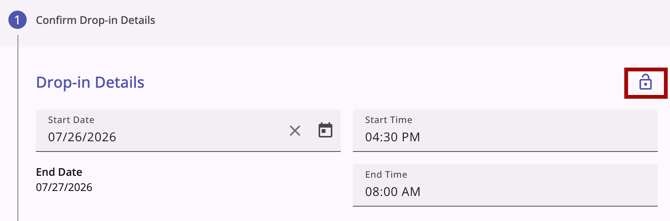 Example of where the Privacy icon is located on the Overnight Drop-in workflow
