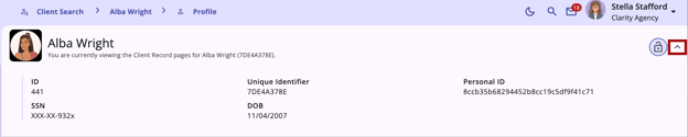 Expand Collapse icon shown on a clients profile