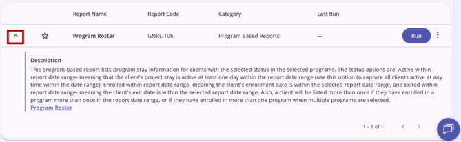 Expanded Report Row showing description and Help Center link