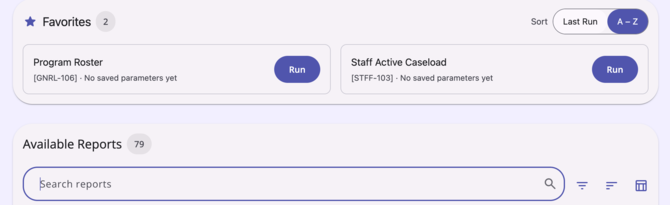 Favorites Card at top of Report Library