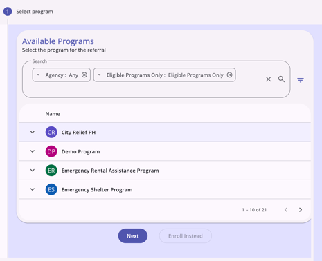 Add Program Referral_Select Program