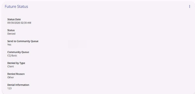 Future Status card with a Denied status