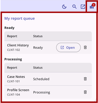 Global Report status icon showing Ready, processing, and scheduled reports