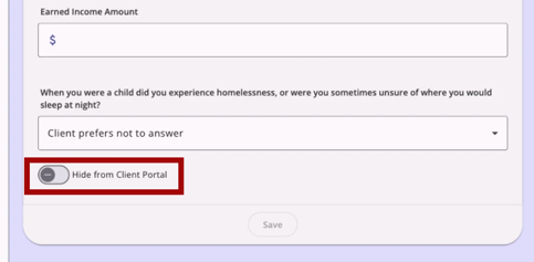 Hide from Customer Portal toggle Default Off