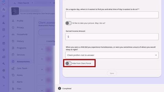 Hide from Customer Portal toggle