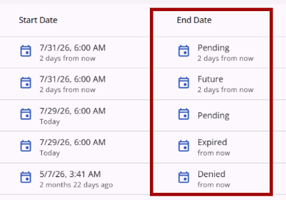History Tab showing the End Date for Referrals showing the referral status