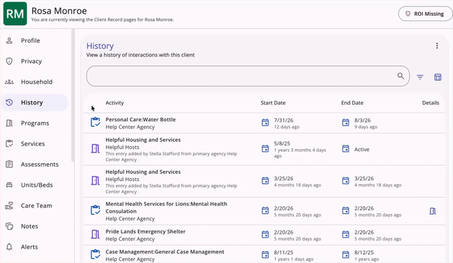 History Tab showing the clickable row and resulting action
