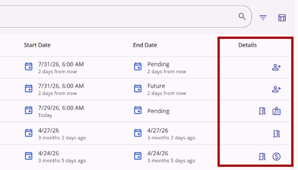 History Tab with the Details header and history icons highlighted
