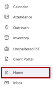 Home option showing above Inbox for navigation back to Home Screen
