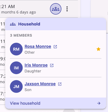 Household popover showing all household members