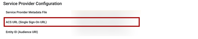 IDP Configuration Service Provider Configuration with ACS URL setting highlighted