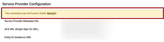 IDP Service Provider Configuration Auth0 warning banner