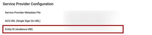 IDP Settings Service Provider Configuration with Entity ID showing