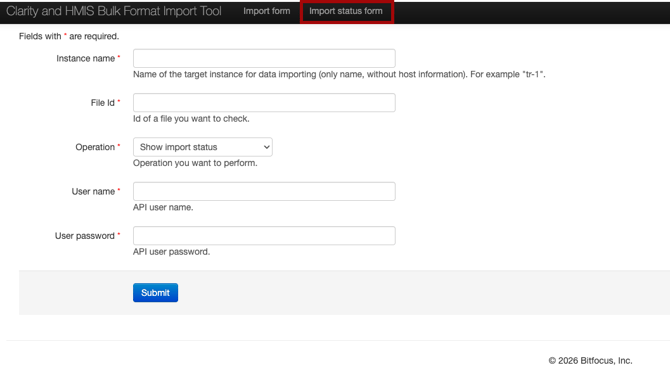 Importing Data Using API Tools with Import Status Form shown