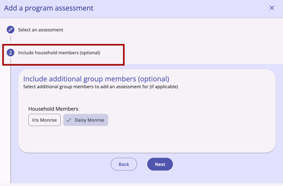 Include Household Members step of the Add program assessment workflow for a CLS