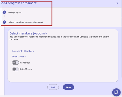 Include Household members step on the Add program enrollment workflow