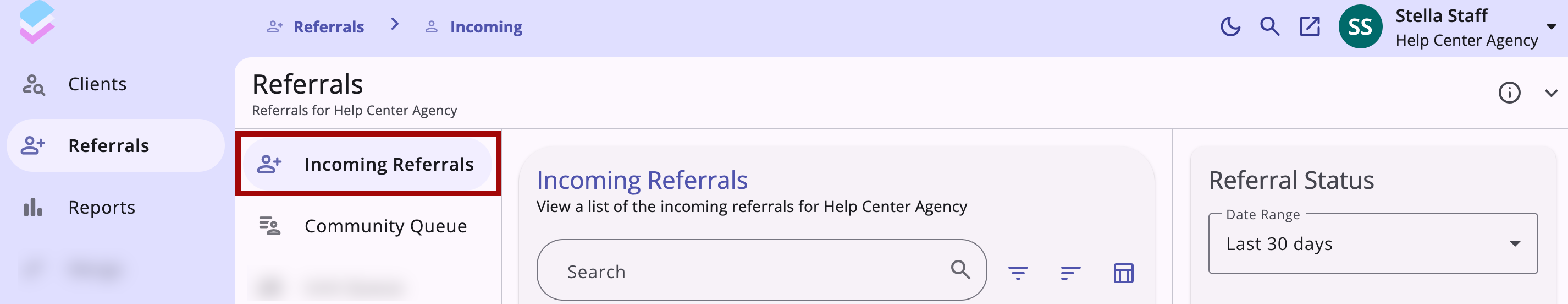 Global Referrals Tab: Incoming Referrals (New Clarity Interface)