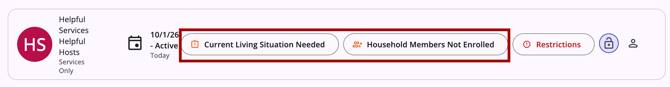 Information Bar showing that a CLS and Household member still need to be enrolled