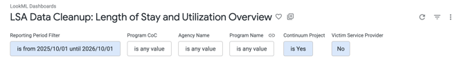 LSA Data Cleanup Length of Stay dashboard showing default filters