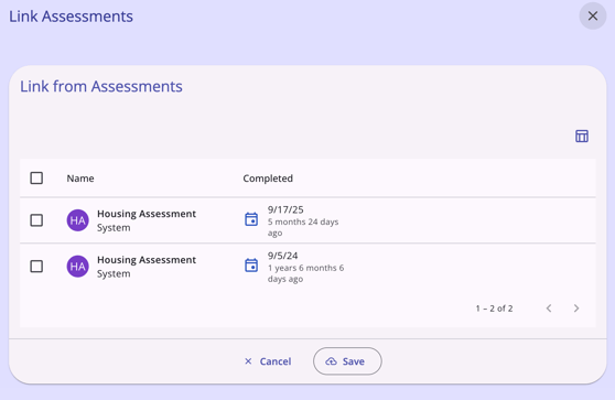 Link from Assessments Modal