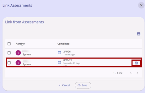 Link from Assessments Page