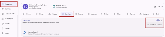 Link from Services feature