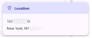 Location popover showing a client address