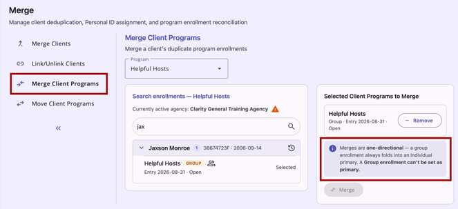 Merge Client Programs module with Group enrollment notification