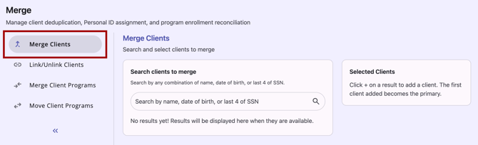Merge Module with Merge Clients tab showing
