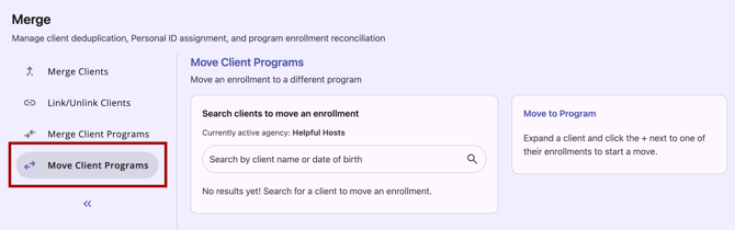Merge Module with Move Client Programs tab