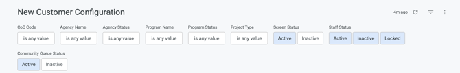 New Customer Configuration LookML dashboard with available filters displayed