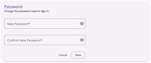 Password section of the Users Security Settings for Account Settings