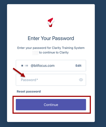 password entry screen with an error point to password field and the continue button highlighted