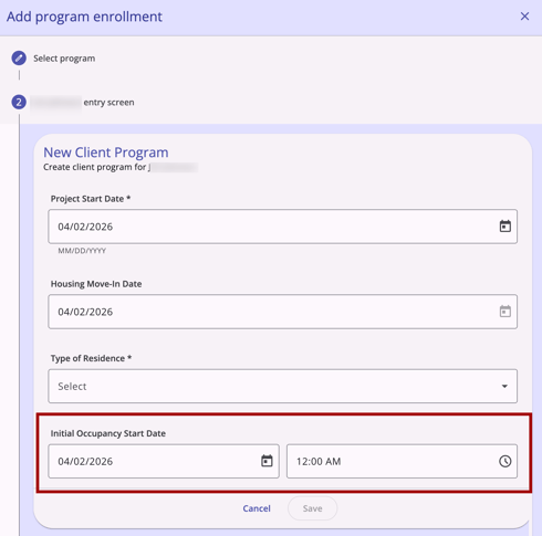 New Interface.Initial Occupancy.Initial Enrollment