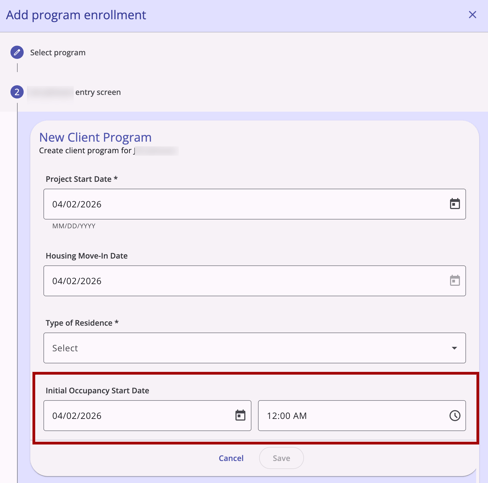 New Interface.Initial Occupancy.Initial Enrollment