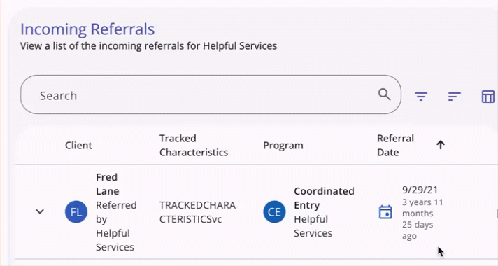 Global Referrals Tab: Incoming Referrals (New Clarity Interface)