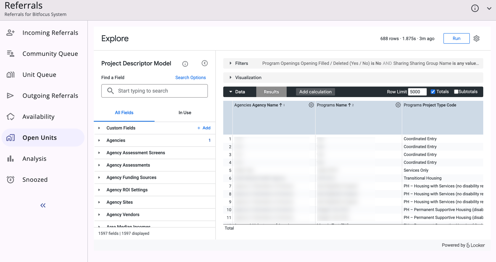 Open Unit Platform Global Referrals Tab: Open Units (New Clarity Interface)