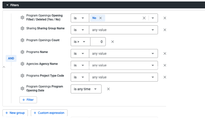 Open Units_Default Filters