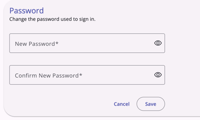 Password section showing the New Password and Confirm Password fields