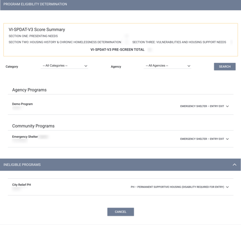 Program Eligibility Determination Eligible and Ineligible