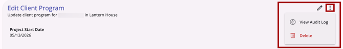 Program Enrollment Action Menu with Delete option showing